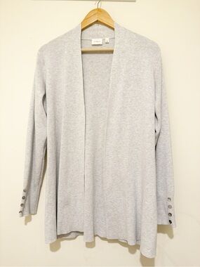 Cyrus Light Gray Open Front Cardigan with Button Cuffs